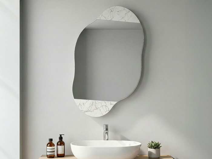 Hanah Home Mueble de Baño con Espejo Carrara 60cm x 75cm x 13cm Tablero Melamina Montaje Pared
